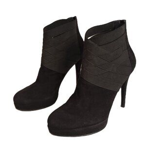 Stuart Weitzman “Papoose” Black Suede Booties • Back Zip • 5" Heel • Women’s 10